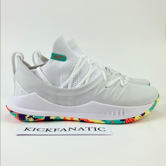 UA Curry 5 Confetti Curry Basketball White Shoes - Picture 2 of 8
